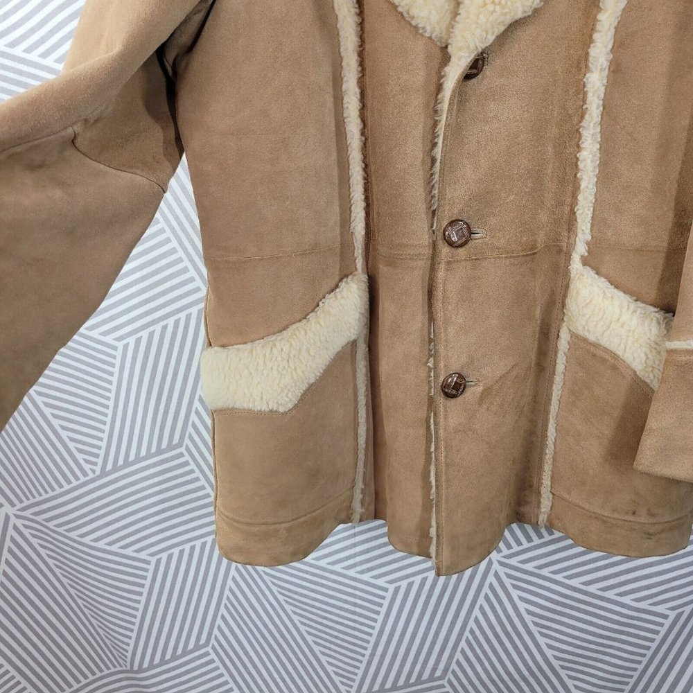 Vintage Sheepskin Faux Shearling Leather Fur Marlboro Men Coat sz 40/42 Rancher - Picture 4 of 8